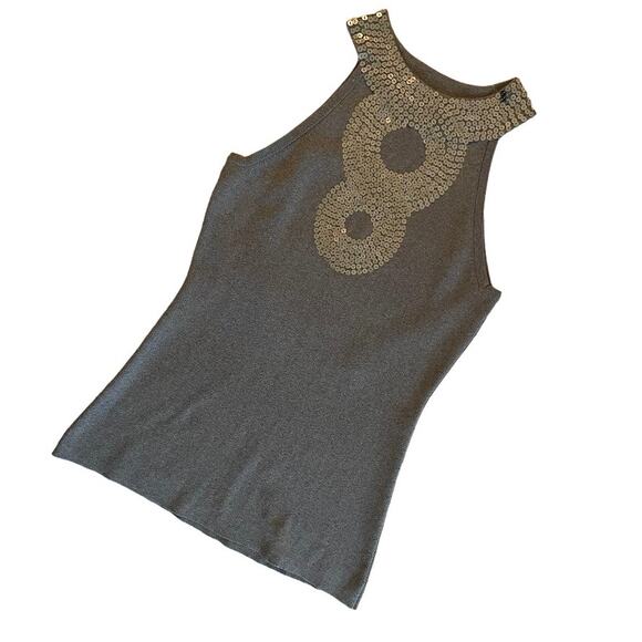 INC International Concepts Gray Sequin Mock Neck Sleeveless Blouse Size Small - Picture 1 of 7